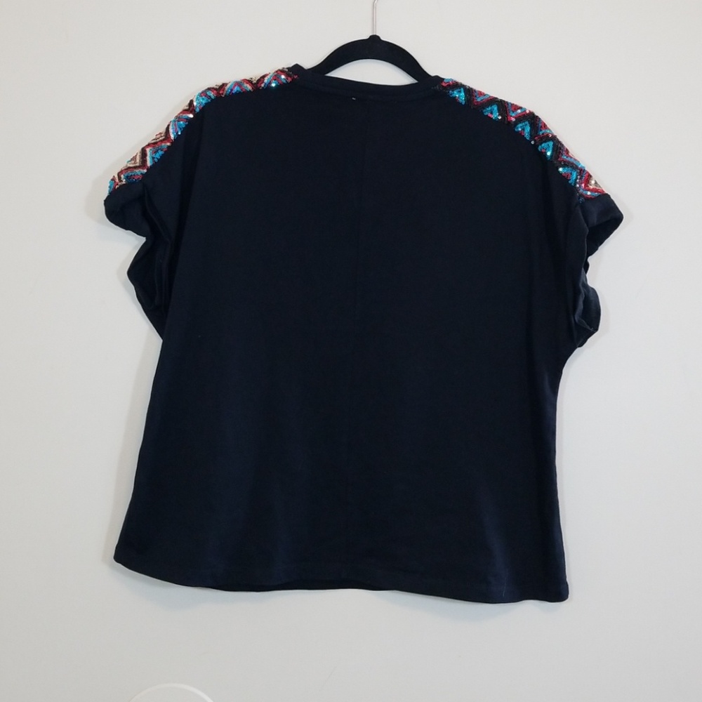 Zara Black Crop Sequen Patch Top - image 3